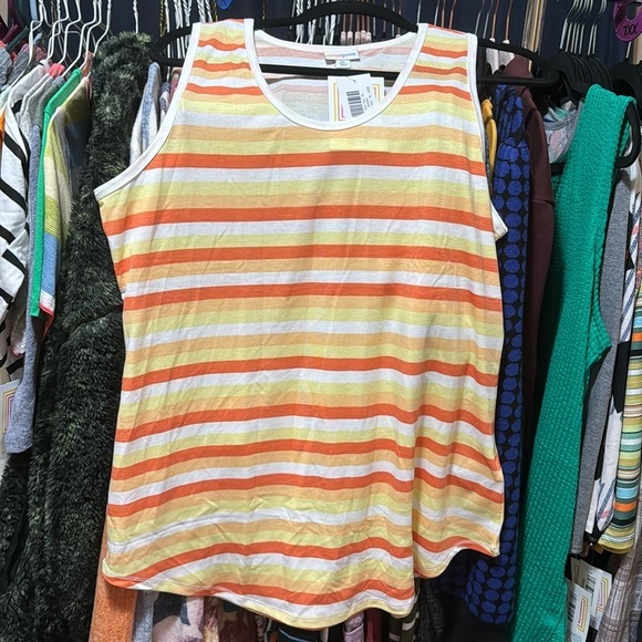 LuLaRoe Tops - NWT LuLaRoe Orange Yellow White Tank Top Size XL